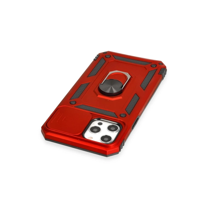 BFS  iPhone 12 Pro Max Kılıf Pars Lens Yüzüklü Silikon - Kırmızı