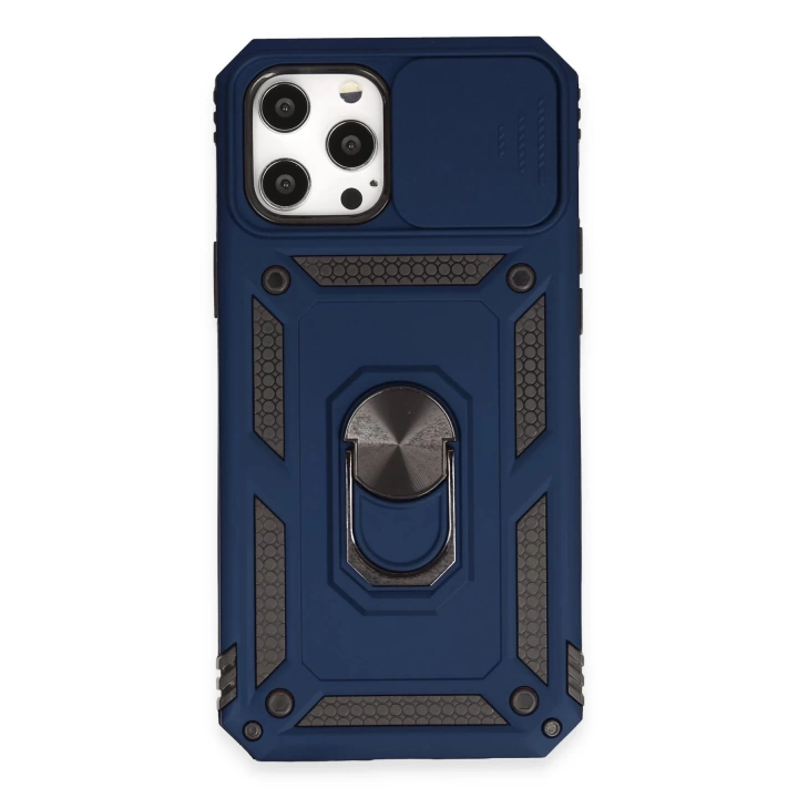 BFS  iPhone 12 Pro Max Kılıf Pars Lens Yüzüklü Silikon - Lacivert