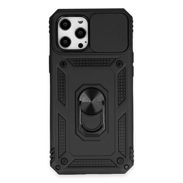 BFS  iPhone 12 Pro Max Kılıf Pars Lens Yüzüklü Silikon - Siyah
