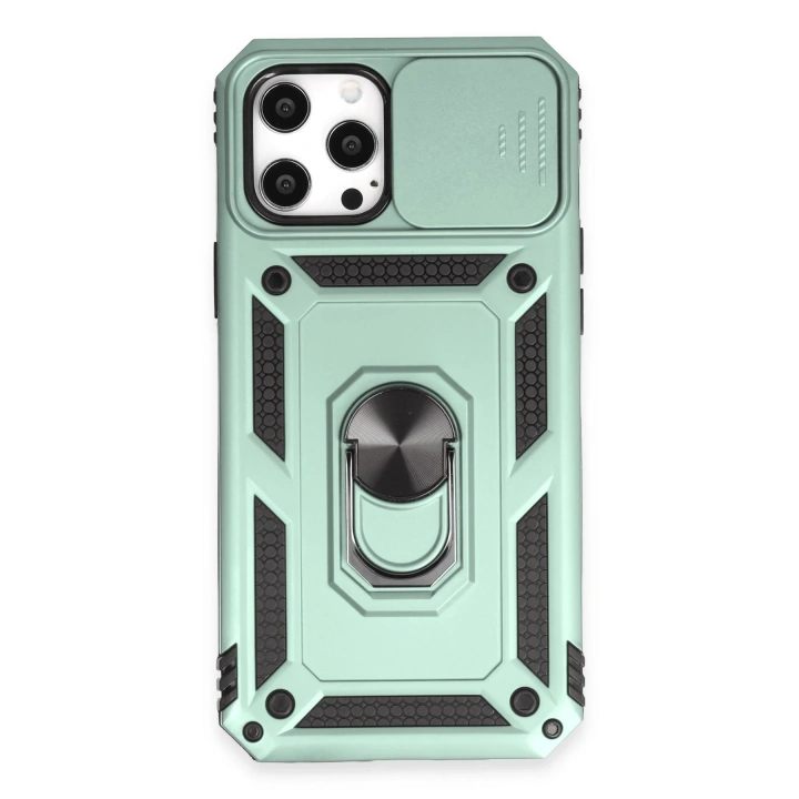 BFS  iPhone 12 Pro Max Kılıf Pars Lens Yüzüklü Silikon - Yeşil