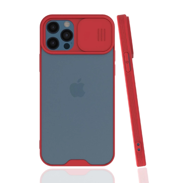 BFS  iPhone 12 Pro Max Kılıf Platin Kamera Koruma Silikon - Kırmızı