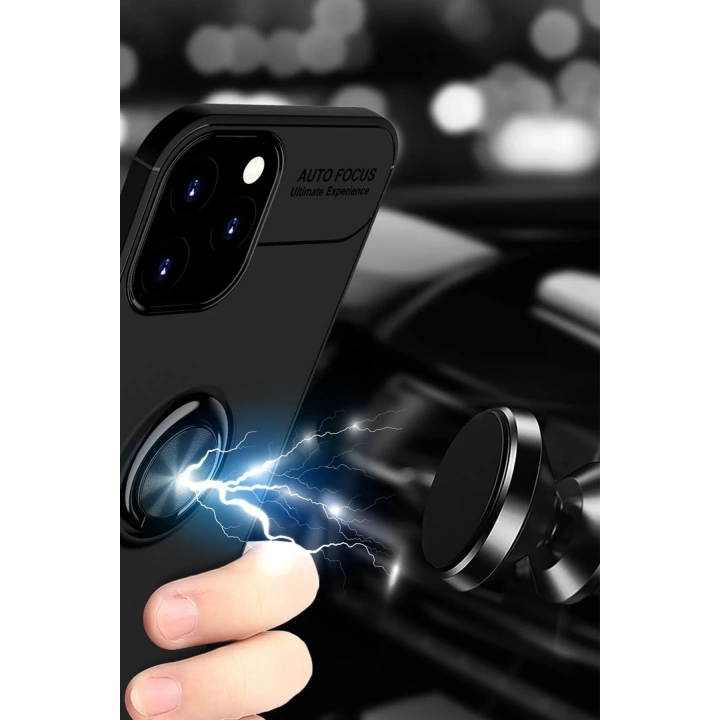 BFS  iPhone 12 Pro Max Kılıf Range Yüzüklü Silikon - Siyah-Kırmızı