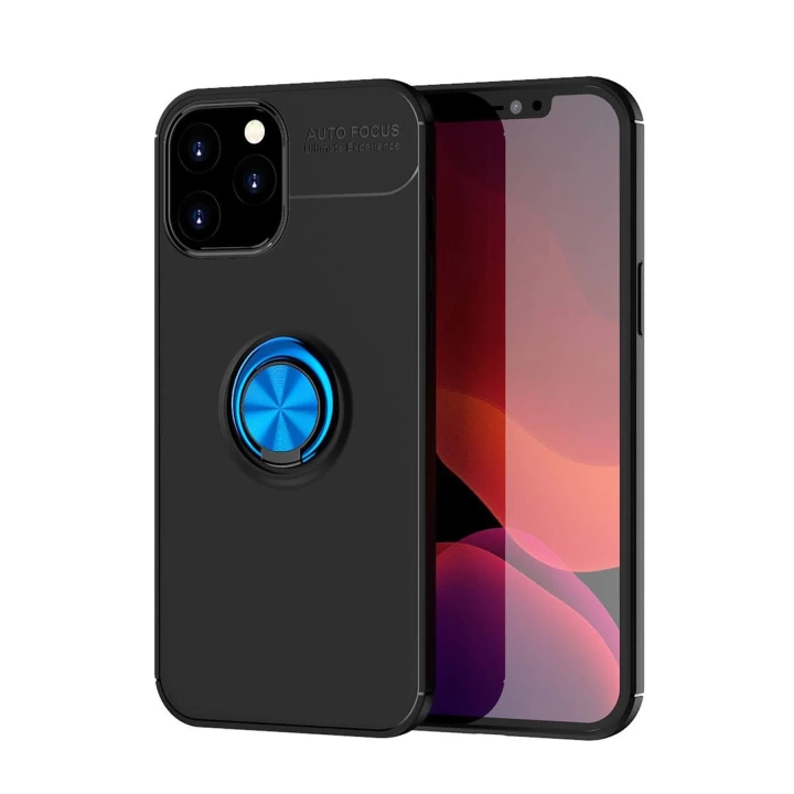 BFS  iPhone 12 Pro Max Kılıf Range Yüzüklü Silikon - Siyah-Mavi