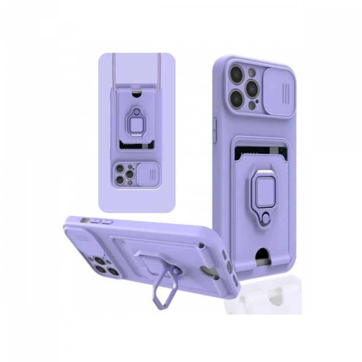 BFS  iPhone 12 Pro Max Kılıf Zuma Kartvizitli Yüzüklü Silikon - Lila