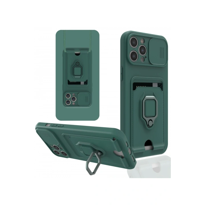 BFS  iPhone 12 Pro Max Kılıf Zuma Kartvizitli Yüzüklü Silikon - Yeşil