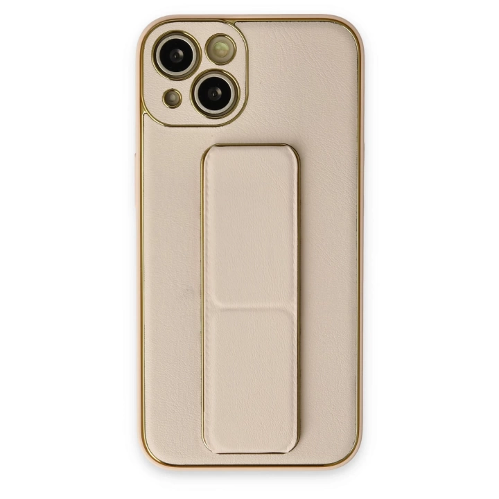 BFS  iPhone 13 Kılıf Coco Deri Standlı Kapak - Gold