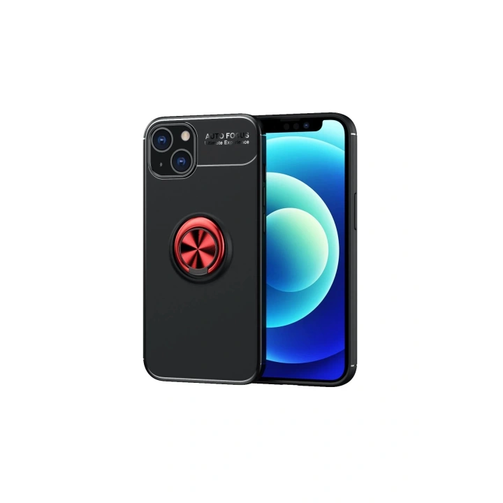 BFS iPhone 13 Kılıf Range Yüzüklü Silikon - Siyah-Kırmızı