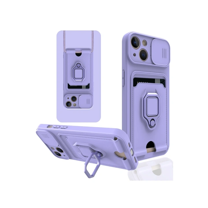 BFS  iPhone 13 Kılıf Zuma Kartvizitli Yüzüklü Silikon - Lila