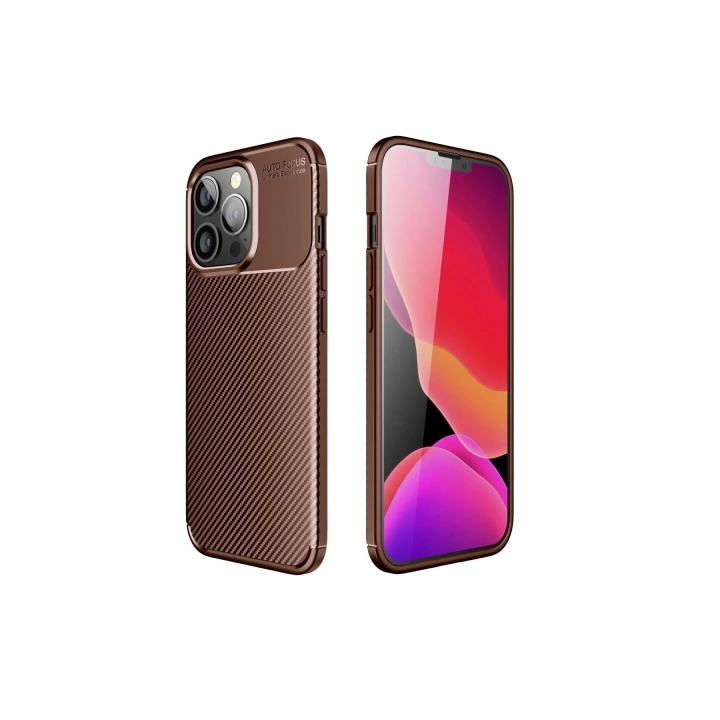 BFS  iPhone 13 Pro Kılıf Auto Focus Karbon Kapak - Kahverengi
