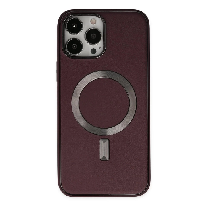 BFS  iPhone 13 Pro Kılıf Coco Deri Magneticsafe Silikon - Bordo