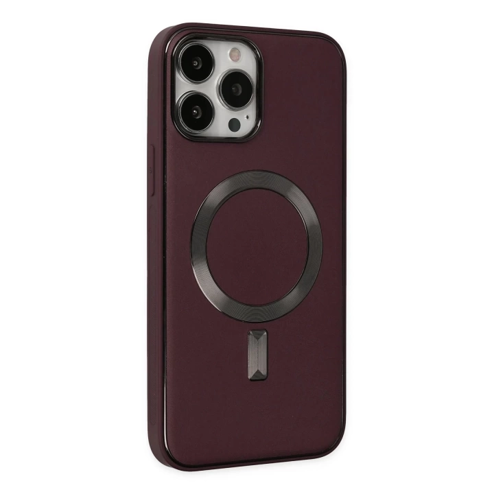 BFS  iPhone 13 Pro Kılıf Coco Deri Magneticsafe Silikon - Bordo