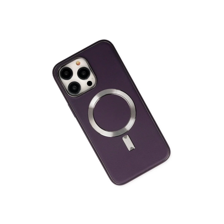BFS  iPhone 13 Pro Kılıf Coco Deri Magneticsafe Silikon - Derin Mor