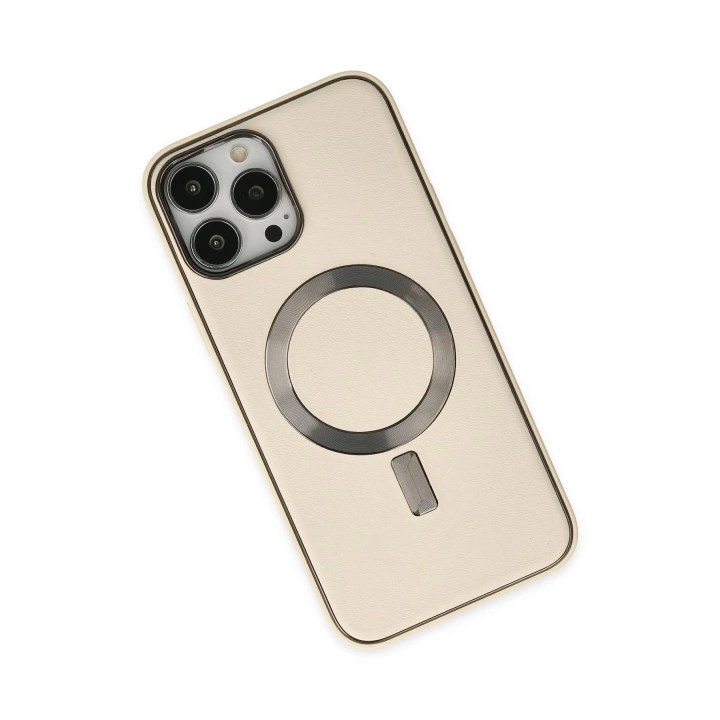 BFS  iPhone 13 Pro Kılıf Coco Deri Magneticsafe Silikon - Krem