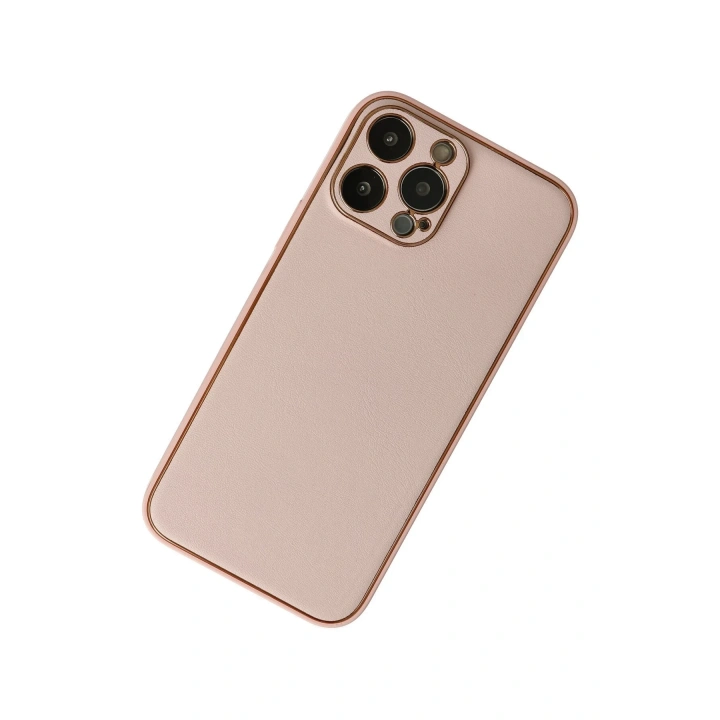 BFS  iPhone 13 Pro Kılıf Coco Deri Silikon Kapak - Pudra