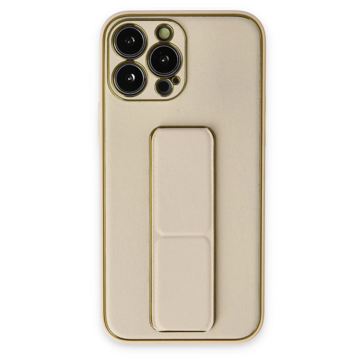 BFS  iPhone 13 Pro Kılıf Coco Deri Standlı Kapak - Gold