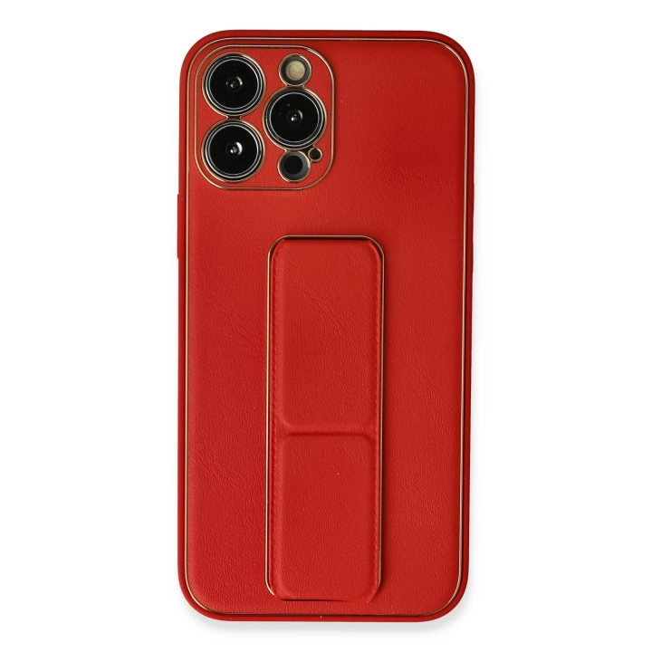 BFS  iPhone 13 Pro Kılıf Coco Deri Standlı Kapak - Kırmızı