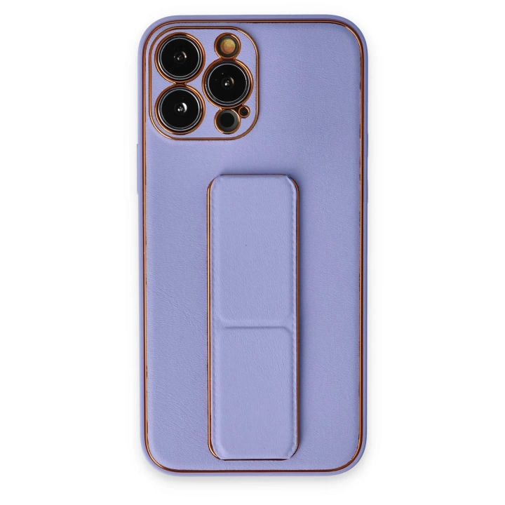 BFS  iPhone 13 Pro Kılıf Coco Deri Standlı Kapak - Koyu Lila