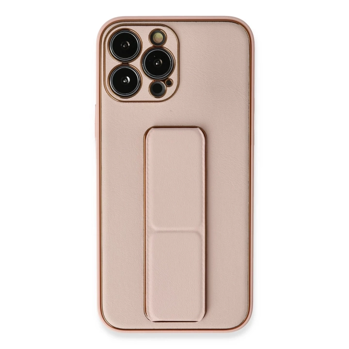 BFS  iPhone 13 Pro Kılıf Coco Deri Standlı Kapak - Pembe