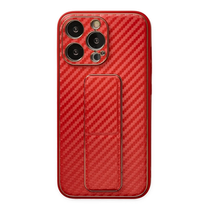 BFS  iPhone 13 Pro Kılıf Coco Karbon Standlı Kapak - Kırmızı