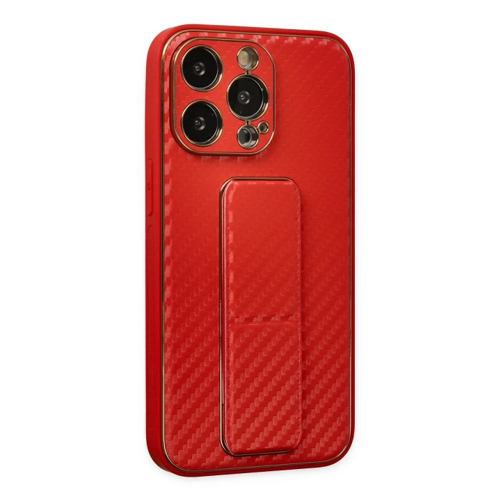 BFS  iPhone 13 Pro Kılıf Coco Karbon Standlı Kapak - Kırmızı