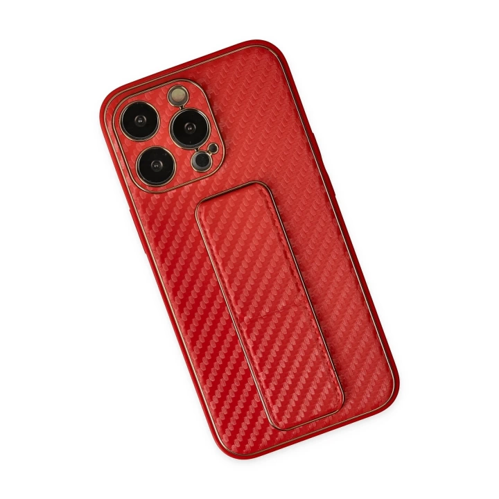 BFS  iPhone 13 Pro Kılıf Coco Karbon Standlı Kapak - Kırmızı
