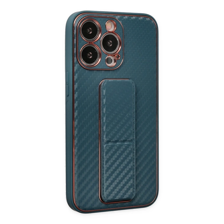 BFS  iPhone 13 Pro Kılıf Coco Karbon Standlı Kapak - Lacivert