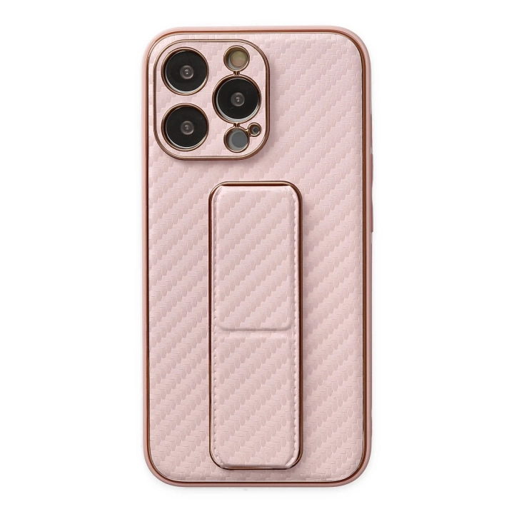 BFS  iPhone 13 Pro Kılıf Coco Karbon Standlı Kapak - Pembe
