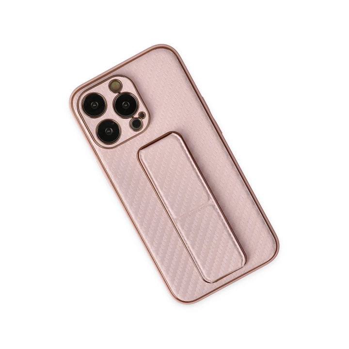 BFS  iPhone 13 Pro Kılıf Coco Karbon Standlı Kapak - Pembe