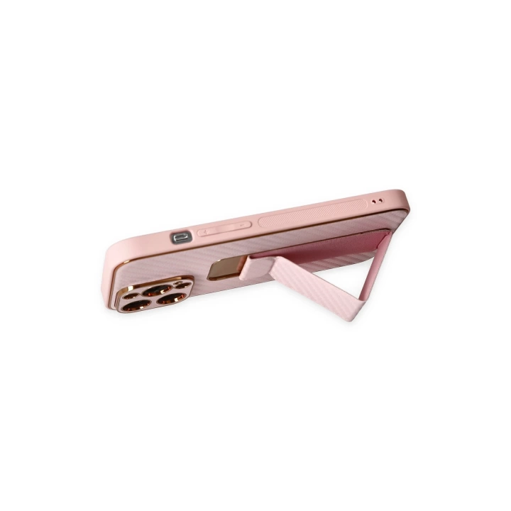 BFS  iPhone 13 Pro Kılıf Coco Karbon Standlı Kapak - Pembe