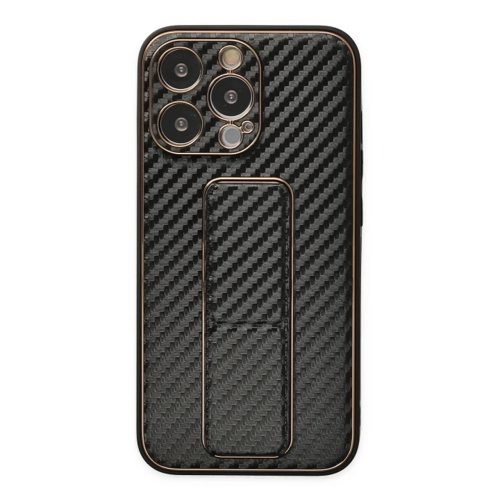BFS  iPhone 13 Pro Kılıf Coco Karbon Standlı Kapak - Siyah