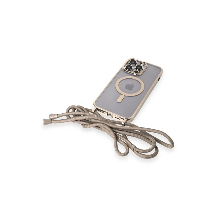 BFS  iPhone 13 Pro Kılıf Divo Lazer Askılı Magsafe Kapak - Gold
