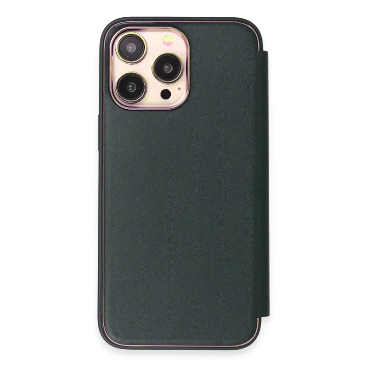 BFS  iPhone 13 Pro Kılıf Dolpin Kapaklı - Koyu Yeşil