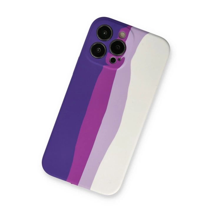 BFS  iPhone 13 Pro Kılıf Ebruli Lansman Silikon - Mor-Beyaz