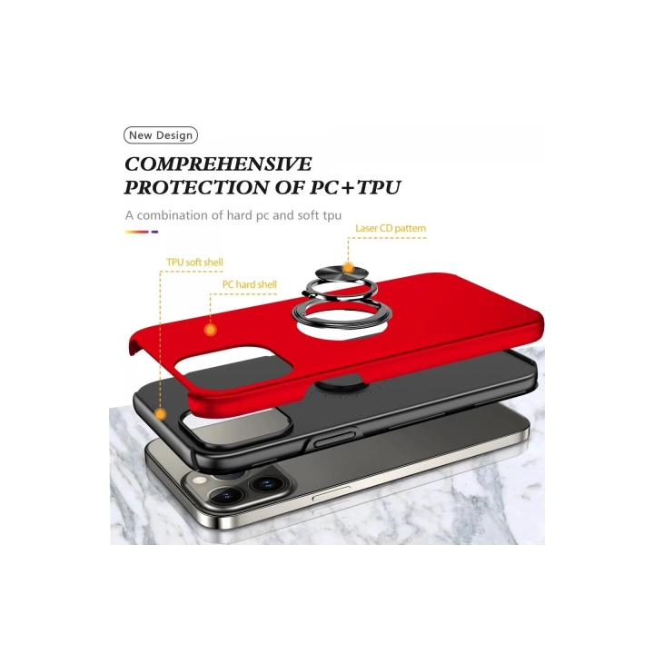BFS  iPhone 13 Pro Kılıf Elit Yüzüklü Kapak - Kırmızı
