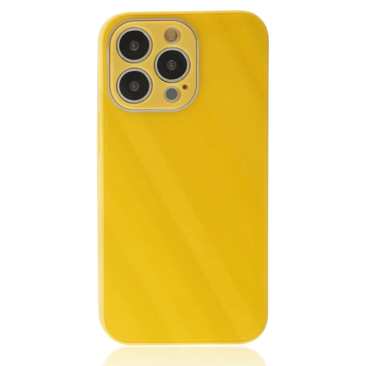 BFS  iPhone 13 Pro Kılıf Glass Kapak - Sarı