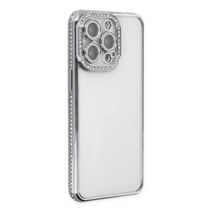 BFS  iPhone 13 Pro Kılıf Joke Taşlı Silikon - Gümüş
