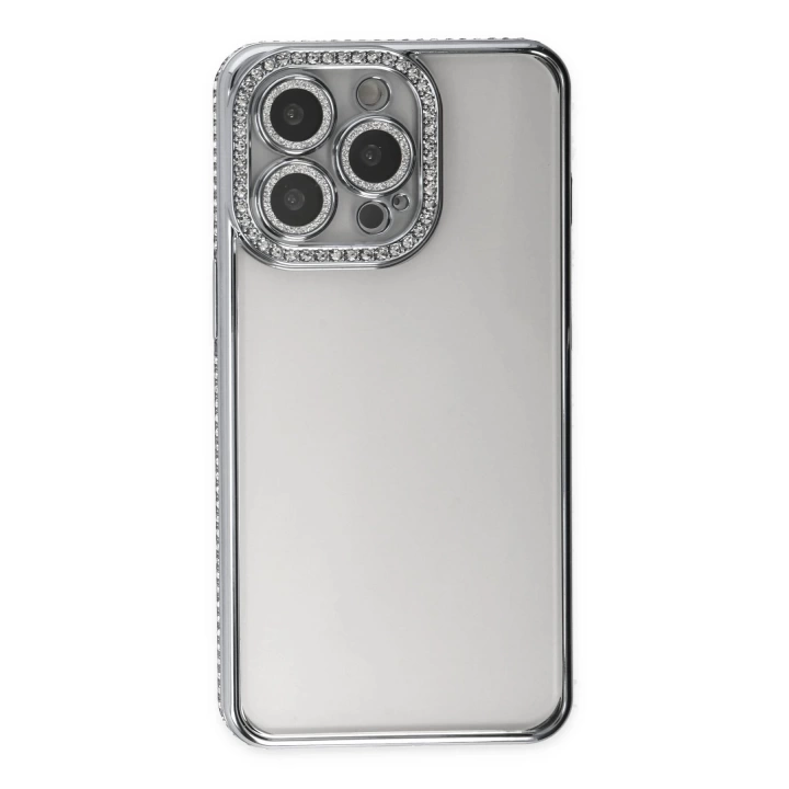 BFS  iPhone 13 Pro Kılıf Joke Taşlı Silikon - Gümüş
