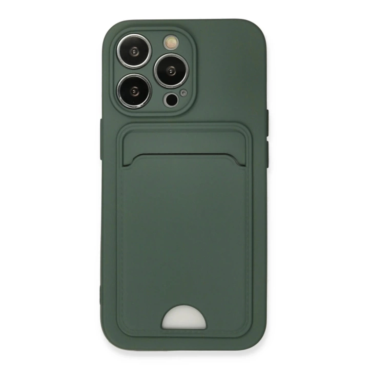 BFS  iPhone 13 Pro Kılıf Kelvin Kartvizitli Silikon - Koyu Yeşil
