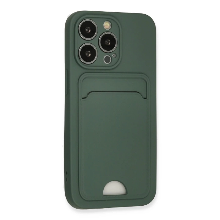 BFS  iPhone 13 Pro Kılıf Kelvin Kartvizitli Silikon - Koyu Yeşil