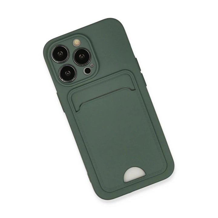 BFS  iPhone 13 Pro Kılıf Kelvin Kartvizitli Silikon - Koyu Yeşil