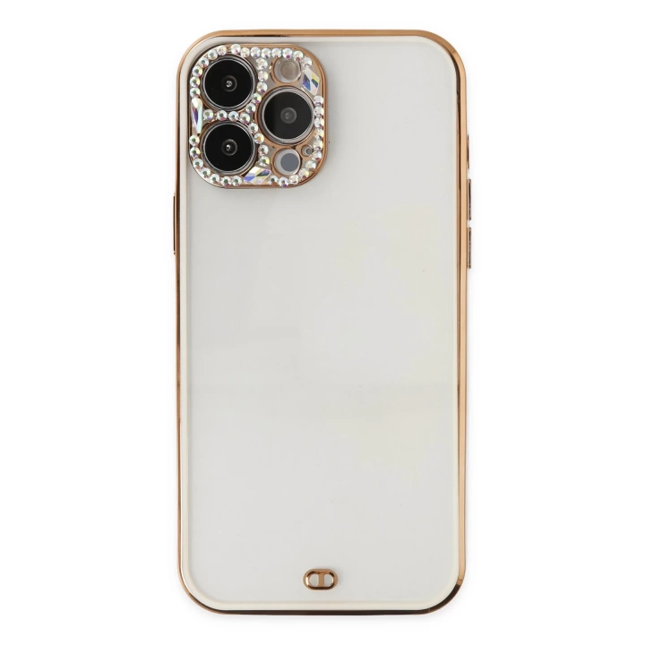 BFS  iPhone 13 Pro Kılıf Liva Taşlı Silikon - Beyaz