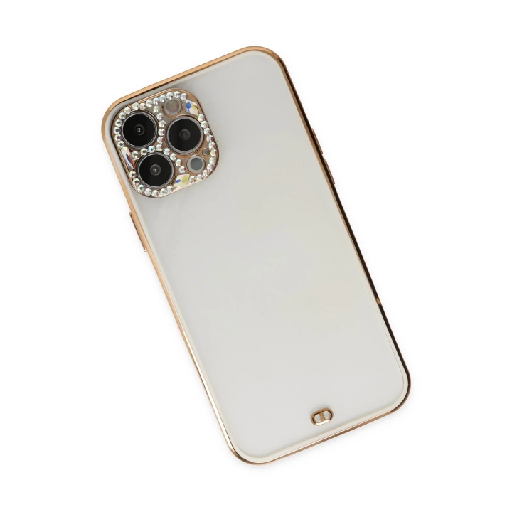 BFS  iPhone 13 Pro Kılıf Liva Taşlı Silikon - Beyaz