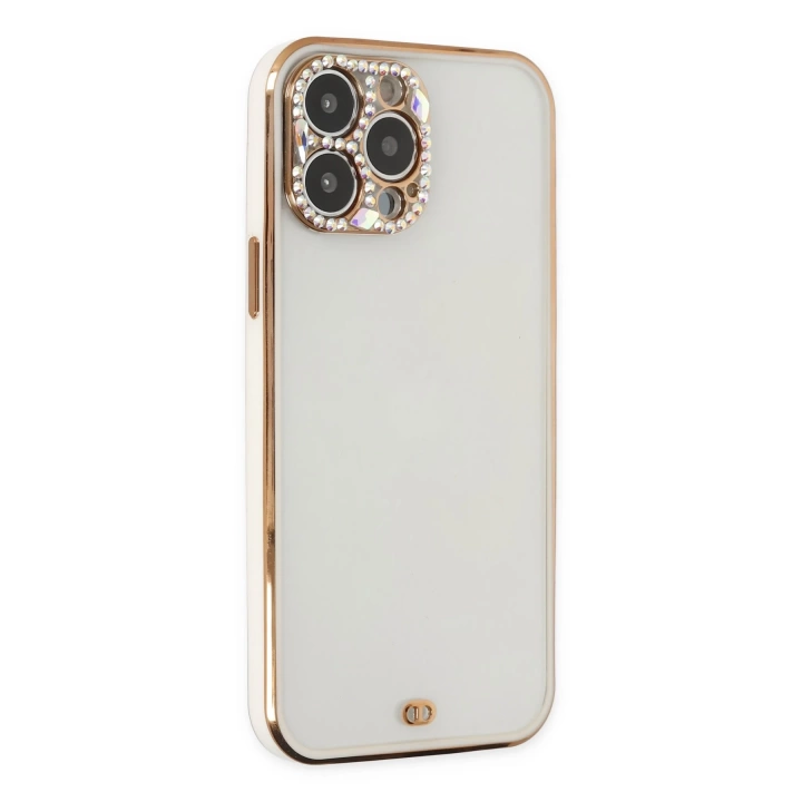 BFS  iPhone 13 Pro Kılıf Liva Taşlı Silikon - Beyaz
