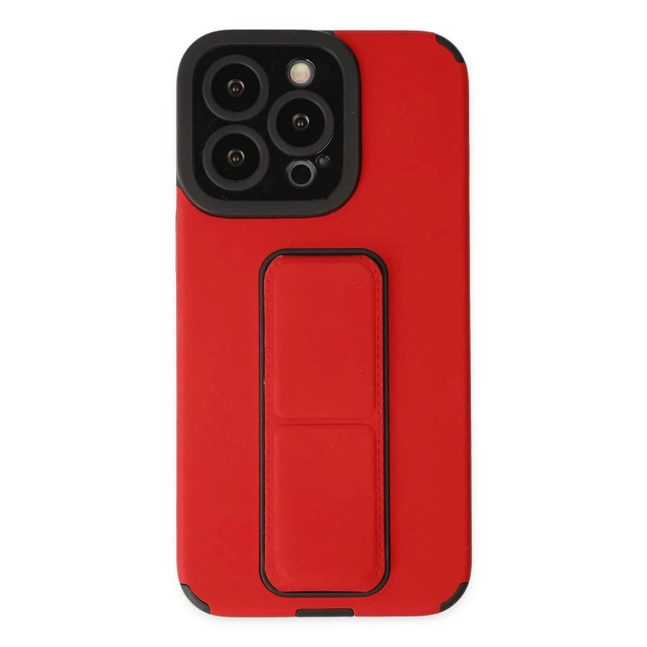 BFS  iPhone 13 Pro Kılıf Mega Standlı Silikon - Kırmızı