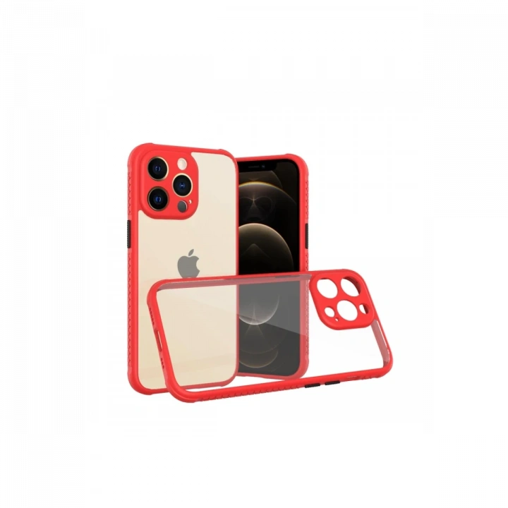 BFS  iPhone 13 Pro Kılıf Miami Şeffaf Silikon - Kırmızı