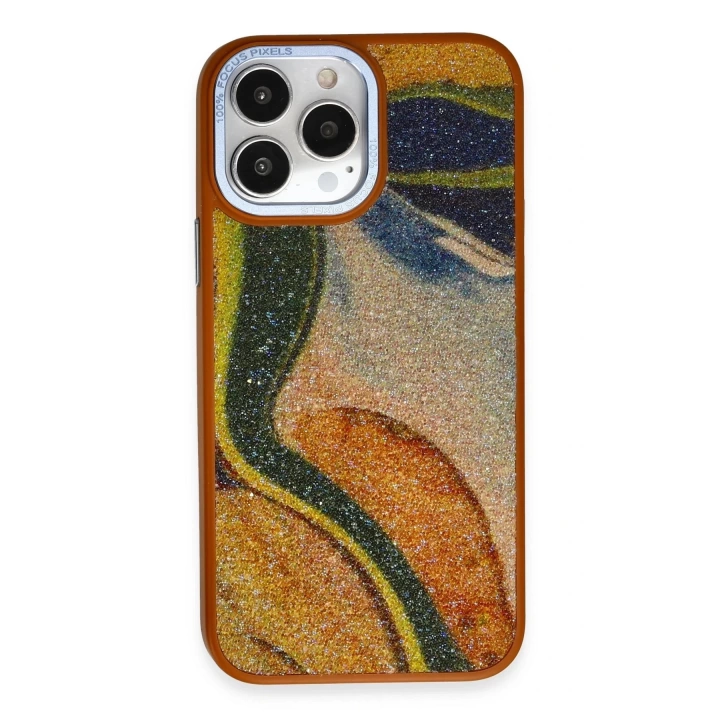 BFS  iPhone 13 Pro Kılıf Moda Simli Kapak - Kahverengi