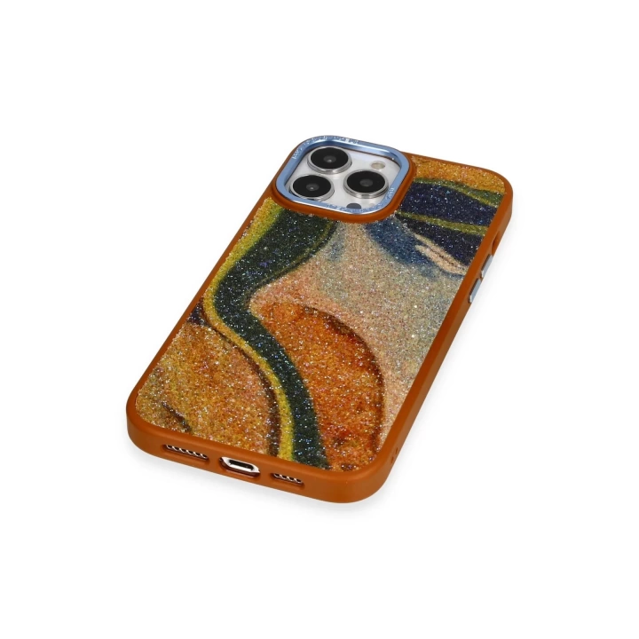 BFS  iPhone 13 Pro Kılıf Moda Simli Kapak - Kahverengi
