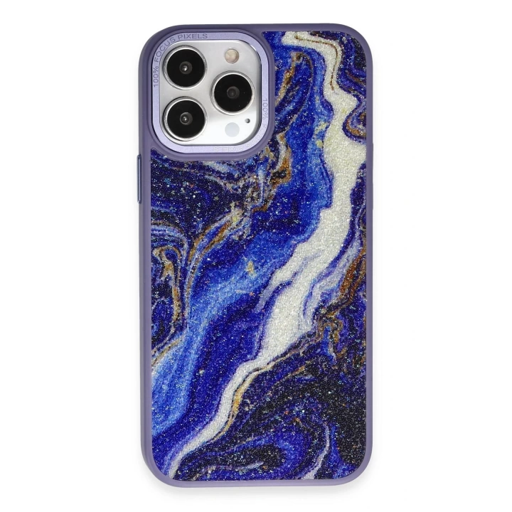 BFS  iPhone 13 Pro Kılıf Moda Simli Kapak - Mavi