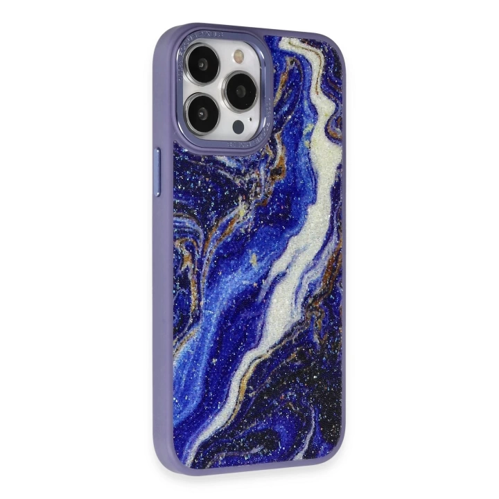 BFS  iPhone 13 Pro Kılıf Moda Simli Kapak - Mavi