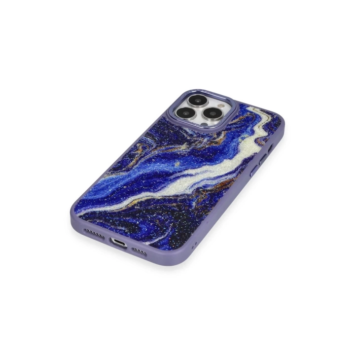 BFS  iPhone 13 Pro Kılıf Moda Simli Kapak - Mavi